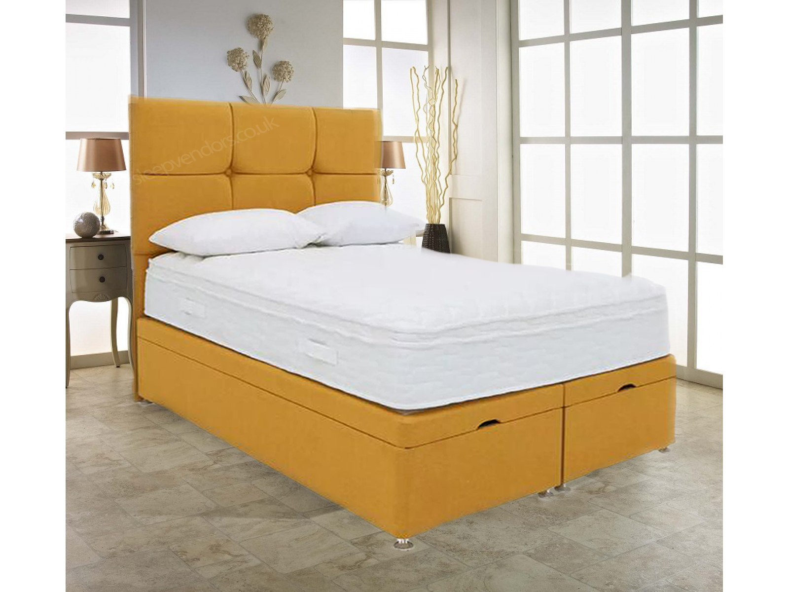 mustarddivan.jpg Mustard Mia End lift Divan bed - Image 1