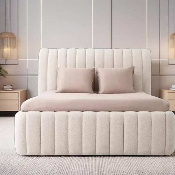 Boucle Teddy Fabric Panel Design Bed